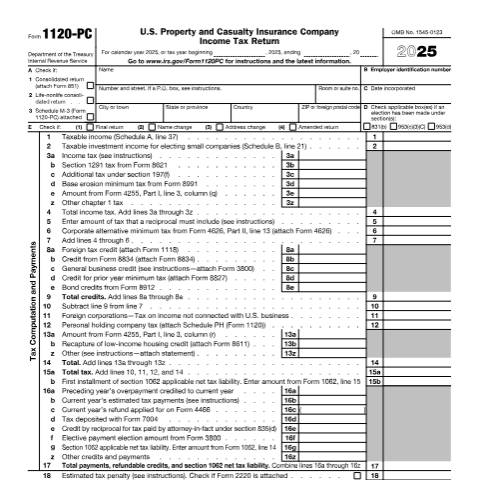 Document preview: IRS Form f1120pc — IRS, United States (CERFA n°1120PC)