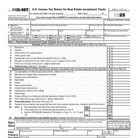 Document preview: IRS Form f1120rei — IRS, United States (CERFA n°1120REI)