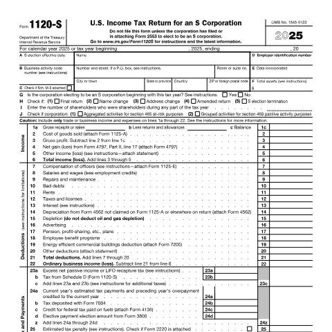 Document preview: IRS Form f1120s — IRS, United States (CERFA n°1120S)