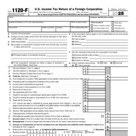 Document preview: IRS Form f1120f — IRS, United States (CERFA n°1120F)