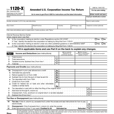 Document preview: IRS Form f1120x — IRS, United States (CERFA n°1120X)