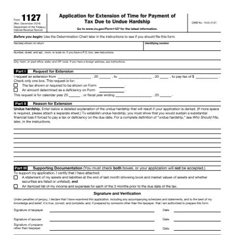 Document preview: IRS Form f1127 — IRS, United States (CERFA n°1127)