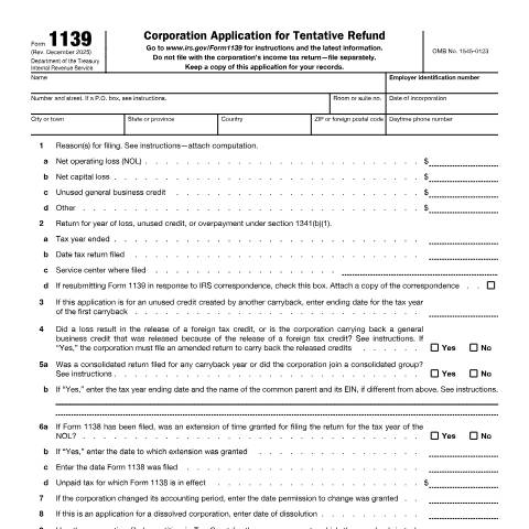 Document preview: IRS Form f1139 — IRS, United States (CERFA n°1139)
