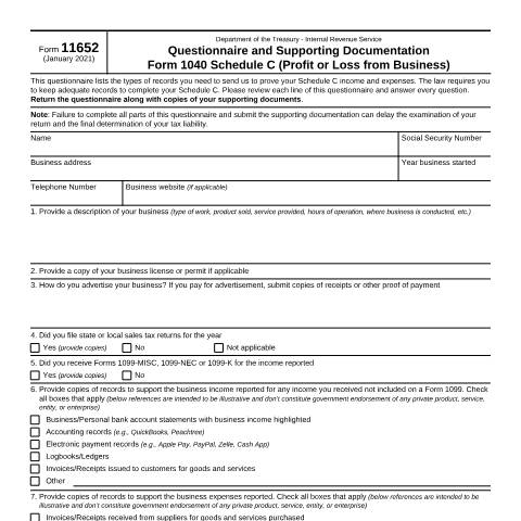 Document preview: IRS Form f11652 — IRS, United States (CERFA n°11652)