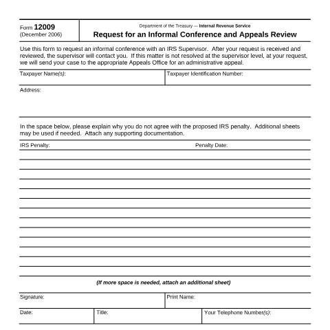 Document preview: IRS Form f12009 — IRS, United States (CERFA n°12009)