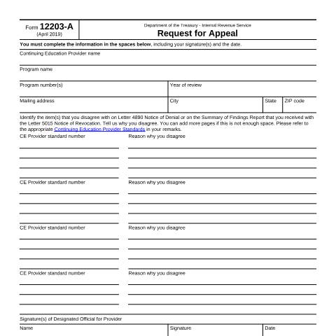 Document preview: IRS Form f12203a — IRS, United States (CERFA n°12203A)