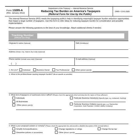 Document preview: IRS Form f13285a — IRS, United States (CERFA n°13285A)