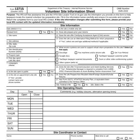 Document preview: IRS Form f13715 — IRS, United States (CERFA n°13715)