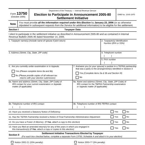 Document preview: IRS Form f13750 — IRS, United States (CERFA n°13750)
