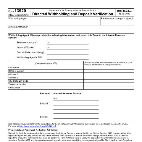 Document preview: IRS Form f13920 — IRS, United States (CERFA n°13920)