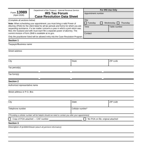 Document preview: IRS Form f13989 — IRS, United States (CERFA n°13989)