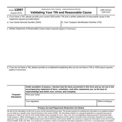 Document preview: IRS Form f13997 — IRS, United States (CERFA n°13997)