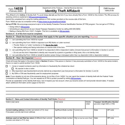 Document preview: IRS Form f14039 — IRS, United States (CERFA n°14039)