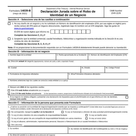 Document preview: IRS Form f14039bs — IRS, United States (CERFA n°14039BS)