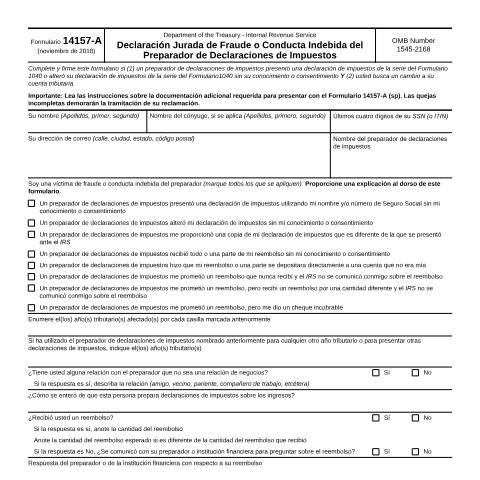 Document preview: IRS Form f14157as — IRS, United States (CERFA n°14157AS)