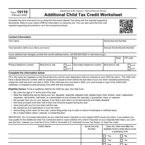 Document preview: IRS Form f15110 — IRS, United States (CERFA n°15110)