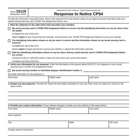 Document preview: IRS Form f15119 — IRS, United States (CERFA n°15119)