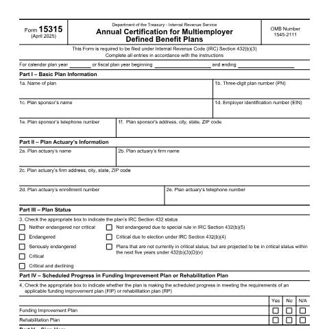 Document preview: IRS Form f15315 — IRS, United States (CERFA n°15315)