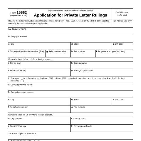 Document preview: IRS Form f15662 — IRS, United States (CERFA n°15662)