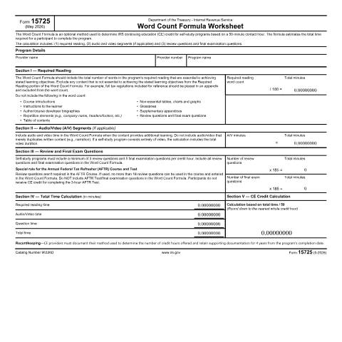 Document preview: IRS Form f15725 — IRS, United States (CERFA n°15725)