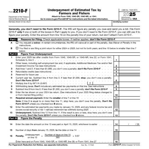 Document preview: IRS Form f2210f — IRS, United States (CERFA n°2210F)