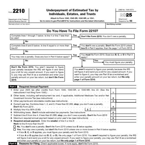 Document preview: IRS Form f2210 — IRS, United States (CERFA n°2210)