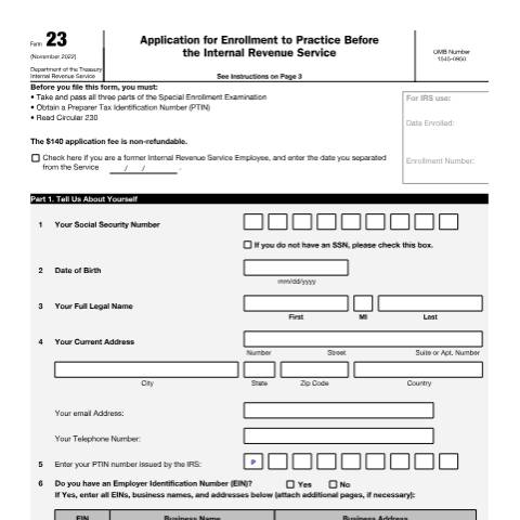 Document preview: IRS Form f23 — IRS, United States (CERFA n°23)