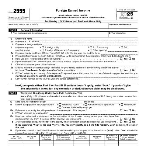 Document preview: IRS Form f2555 — IRS, United States (CERFA n°2555)