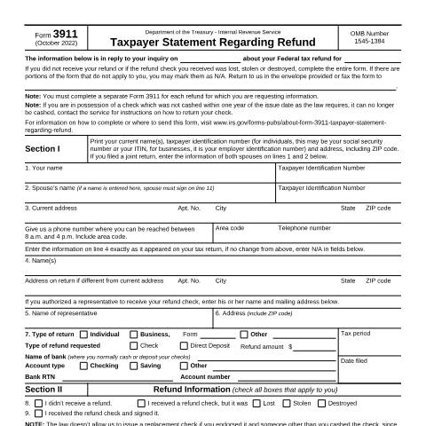 Document preview: IRS Form f3911 — IRS, United States (CERFA n°3911)