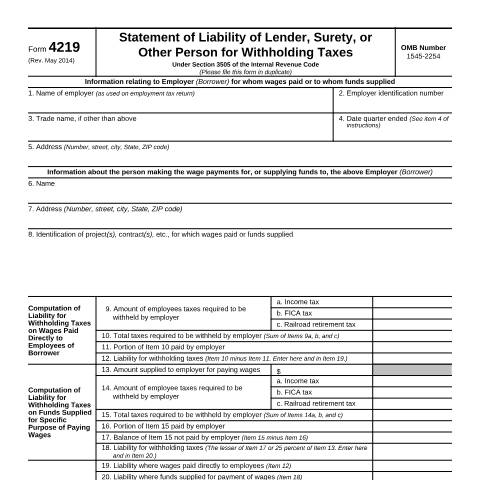 Document preview: IRS Form f4219 — IRS, United States (CERFA n°4219)