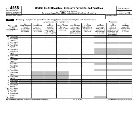 Document preview: IRS Form f4255 — IRS, United States (CERFA n°4255)