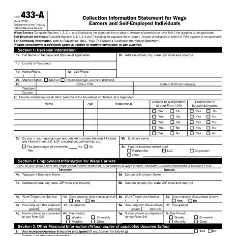 Document preview: IRS Form f433a — IRS, United States (CERFA n°433A)