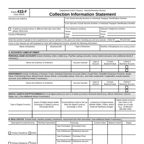 Document preview: IRS Form f433f — IRS, United States (CERFA n°433F)