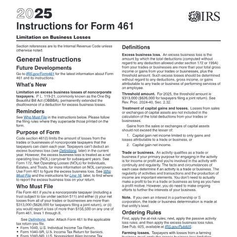 Document preview: IRS Instructions i461 — IRS, United States (CERFA n°INST-461)