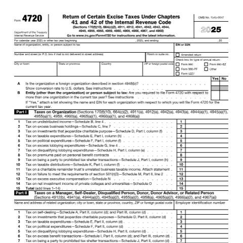 Document preview: IRS Form f4720 — IRS, United States (CERFA n°4720)