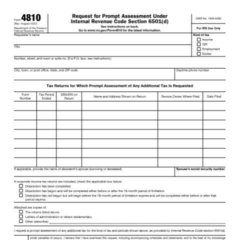 Document preview: IRS Form f4810 — IRS, United States (CERFA n°4810)