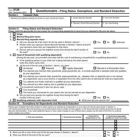 Document preview: IRS Form f5129 — IRS, United States (CERFA n°5129)