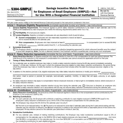 Document preview: IRS Form f5304sim — IRS, United States (CERFA n°5304SIM)