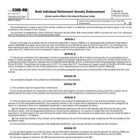 Document preview: IRS Form f5305rb — IRS, United States (CERFA n°5305RB)