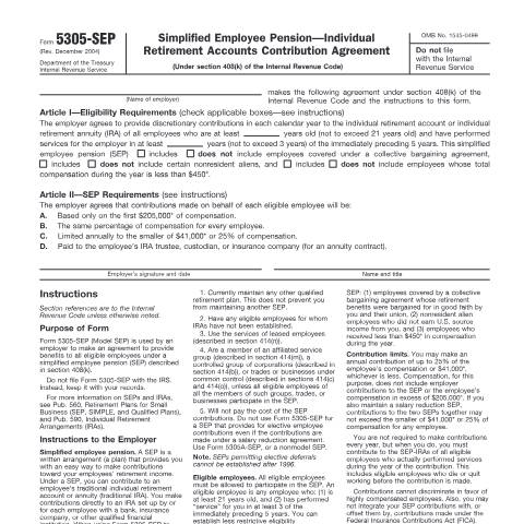 Document preview: IRS Form f5305sep — IRS, United States (CERFA n°5305SEP)
