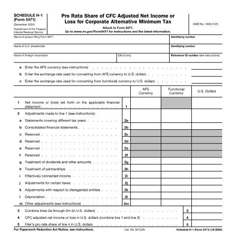 Document preview: IRS Form f5471sh1 — IRS, United States (CERFA n°5471SH1)