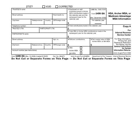 Document preview: IRS Form f5498sa — IRS, United States (CERFA n°5498SA)
