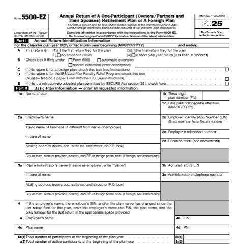 Document preview: IRS Form f5500ez — IRS, United States (CERFA n°5500EZ)