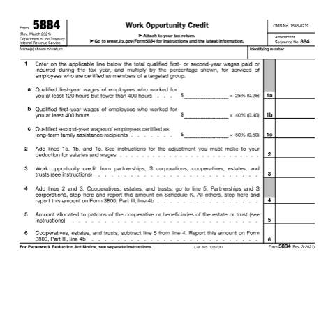 Document preview: IRS Form f5884 — IRS, United States (CERFA n°5884)