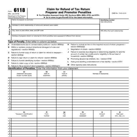 Document preview: IRS Form f6118 — IRS, United States (CERFA n°6118)