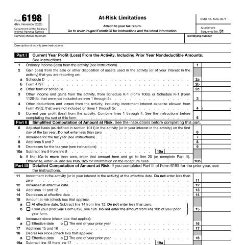 Document preview: IRS Form f6198 — IRS, United States (CERFA n°6198)