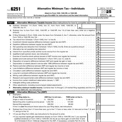 Document preview: IRS Form f6251 — IRS, United States (CERFA n°6251)