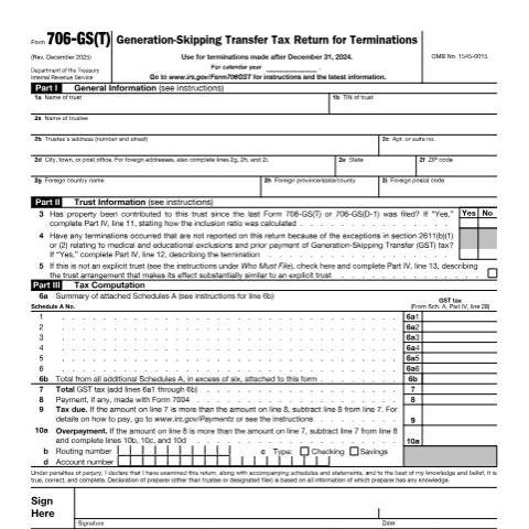 Document preview: IRS Form f706gst — IRS, United States (CERFA n°706GST)
