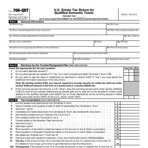 Document preview: IRS Form f706qdt — IRS, United States (CERFA n°706QDT)
