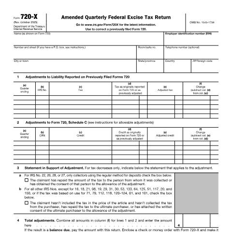 Document preview: IRS Form f720x — IRS, United States (CERFA n°720X)